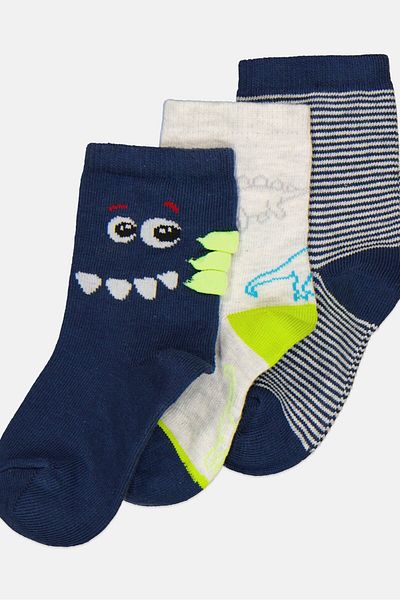RBX Kids Boy 3 Pairs Graphic Print Crew Socks, Multicolor