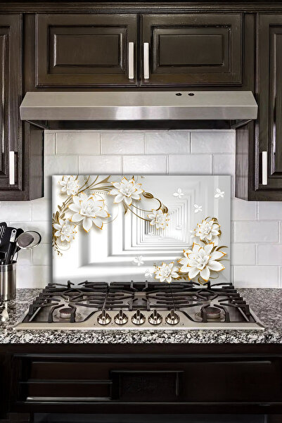 Vitrovelo White Floral Glass Stove Back Protection, Heat Resistant Countertop...