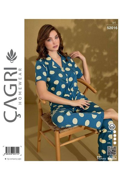 Çağrı Set pijamale de damă cu mânecă lungă din viscoză, cu nasturi, afumat