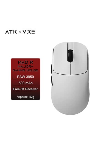 Choice فأرة ألعاب رياضية إلكترونية لاسلكية من Major Plus (أبيض) من Atk Vxe Mad R/r Major خفيفة الوزن للغاية ثنائية الوضع