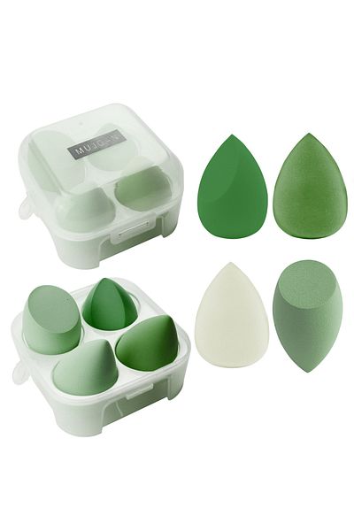 MUJGAN Green Colored Makeup Sponge Set of 4 with Stand
