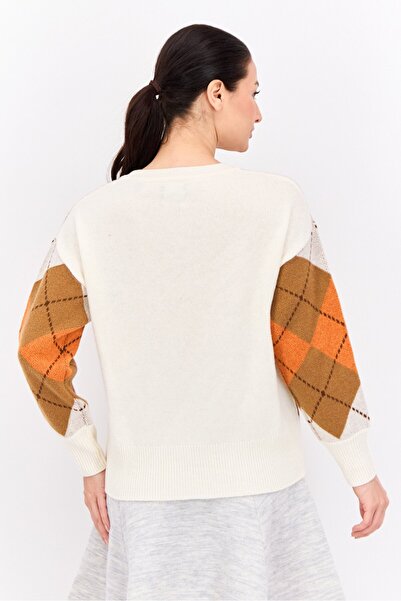 Gant Women Crew Neck Argyle Sweaters, Cream