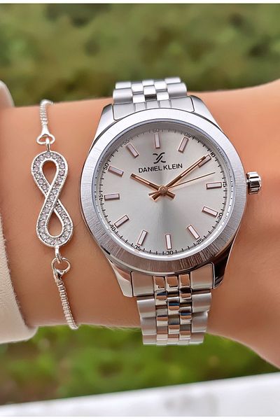 Daniel Klein Silver Color Waterproof Small Case Women's Wristwatch - Bracelet Gift