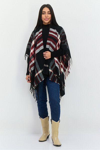 Adrienne Vittadini Women Plaid Ruana Poncho 100 L X 80 H Cm, Black