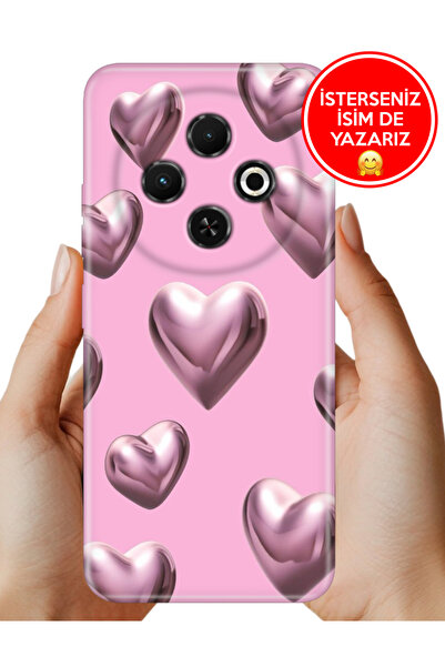 TECNO Spark 30C Kılıf Desenli Rubber Kamera Korumalı Silikon Platin Kalp
