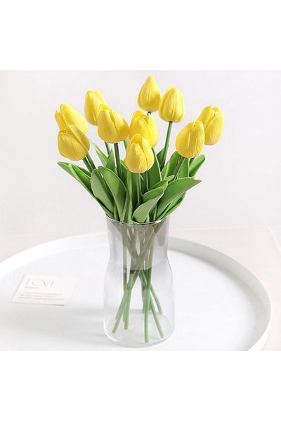 Choice 10pcs Yellow Simulate Handmade Tulip Bouquet Wedding Flower Arrangement Home Decoration
