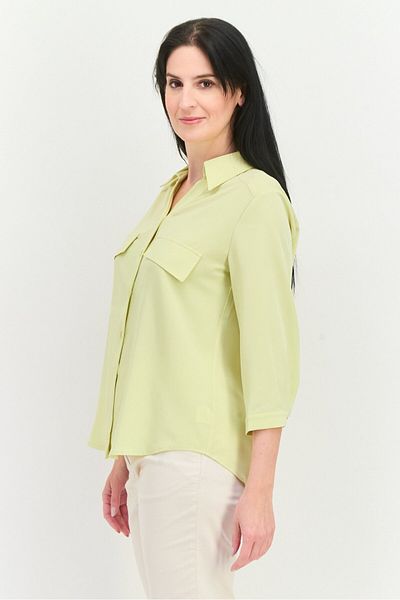 Steve Madden Women Spread Collar Long Sleeves Solid Blouses, Acid Green