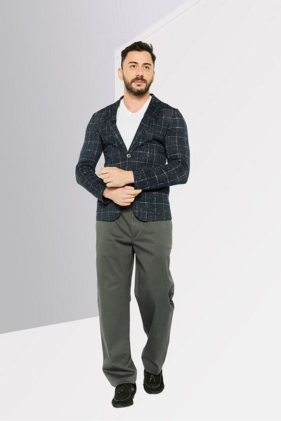 Emporio Armani Men Regular Fit Window Pane Pattern Formal Blazer, Navy