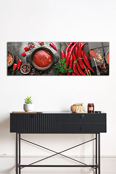 Vitrovelo Acı Biberler ve Baharatlar Panoramik Cam Tablo, Darbelere Dayanıklı Kırılmaz Cam, Hediyelik
