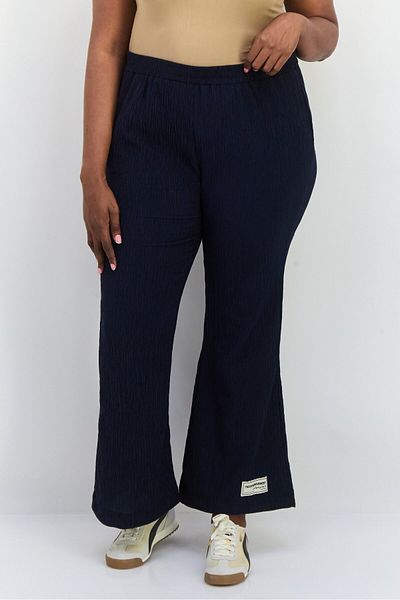 The Giving Movement Women Regular Fit Wide Leg Textured Flare Pants, Navy