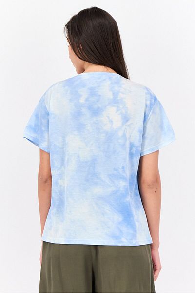 Steve Madden Women Round Neck Short Sleeves Tie Dye T-shirt, Light Blue Combo