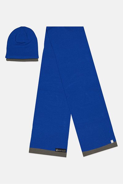 Body Glove Women Brand Logo Scarves With Beanie Set, Blue