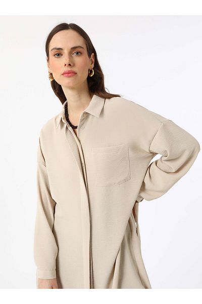Refka Tunic with Cuff Binding Detail - Stone Color - Refka