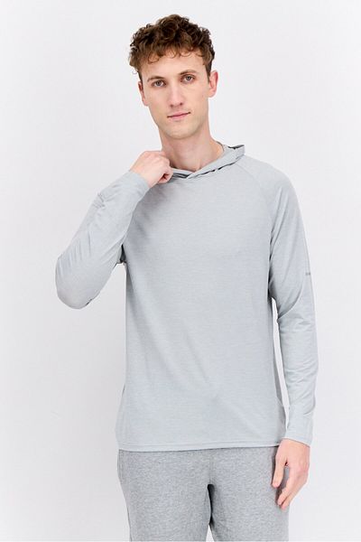 Swiss Alps Men Hooded Long Sleeves Chambray Sweatshirt, Light Grey