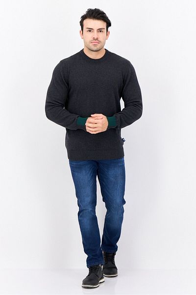 GAS Men Crew Neck Knitted Sweaters, Dark Grey