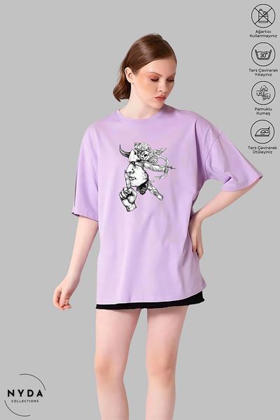 Nyda Collections Unisex Crew Neck Sus Mark εμπριμέ βαμβακερό μπλουζάκι με κοντό μανίκι