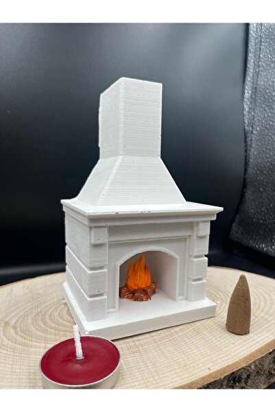 MAVİ AY OBJE ÇARŞISI Şömine Beyaz Boyasız ,tütsü Ve Ateş Figürü