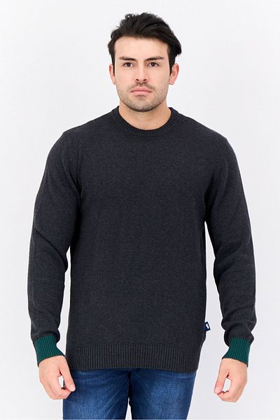 GAS Men Crew Neck Knitted Sweaters, Dark Grey