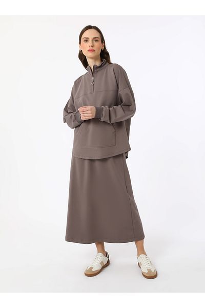 Benin Soft Textured Cotton Sweatshirt & Skirt Set - Mink - Benin