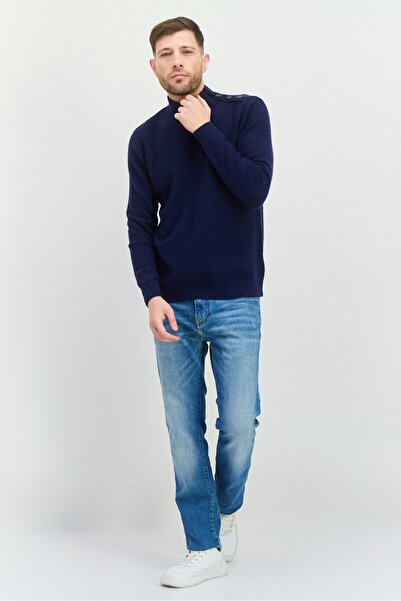GAS Men Mock Neck Knitted Sweater, Navy
