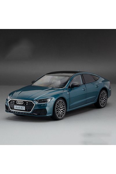 caipo Blue 1/24 A7 Alloy Model Car Toys Rear Wheel Pull Back Front Wheel Steering Cars with Light Sound Ve
