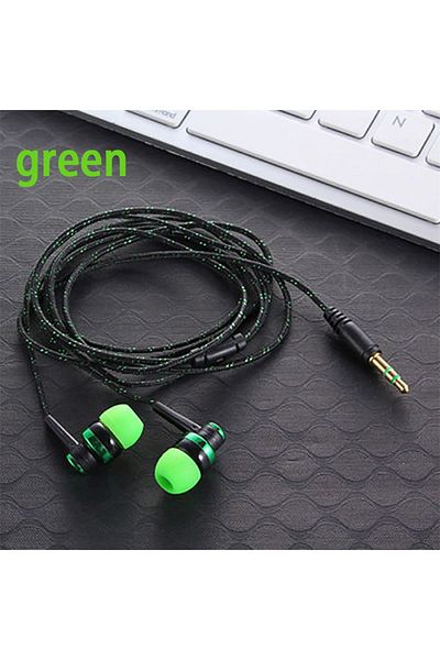 LONGPEAN Green- 1pc Wired Earphone Stereo In-ear 3.5mm Nylon Weave Cable Earphone Headset For Laptop Smartpho