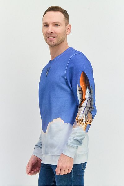 Frankie Morello Men Crew Neck Printed Pull Over Sweatshirts, Blue Combo