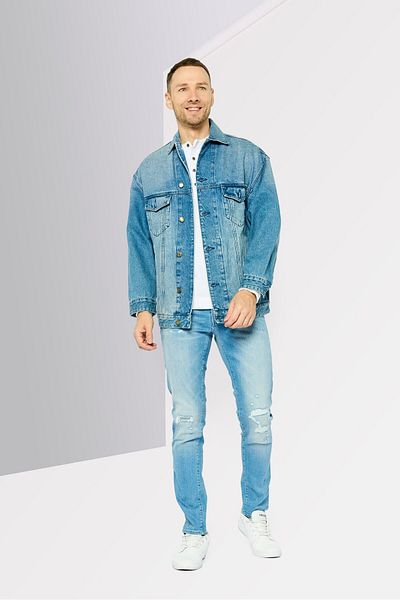 Michael Kors Men Washed Denim Jacket, Blue