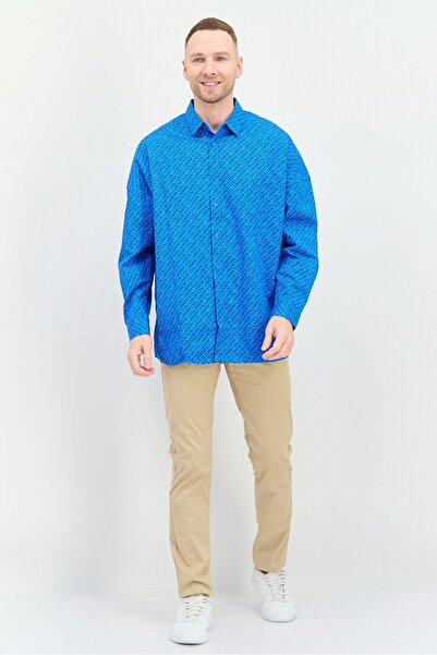 collusion Men Regular Fit Allover Print Long Sleeves Casual Shirt, Blue
