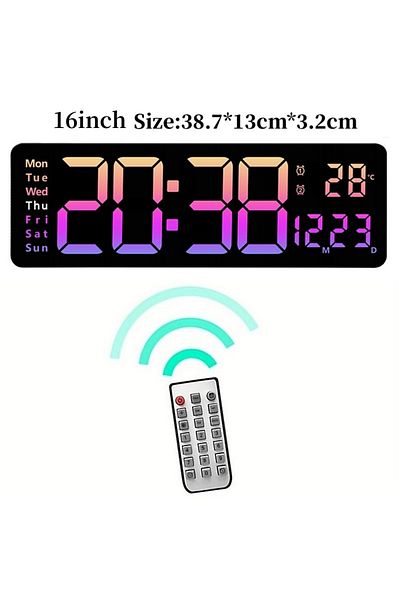 Choice 16 Inch Pct Large Digital Wall Clock Temp Date Week Display Remote Control Power Off Memory Table Cl