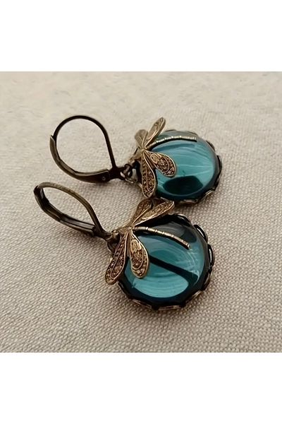 Accessories Vanilla Avenue Vintage Denim Blue Butterfly Moonstone Dangle Earrings for Women