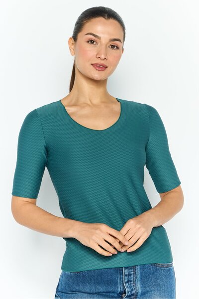 Emporio Armani Women V-Neck Short Sleeve Textured Top, Green