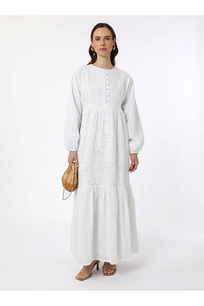 Refka Φόρεμα Hijab από ύφασμα Brit Buttoned Brode - Λευκό - Refka