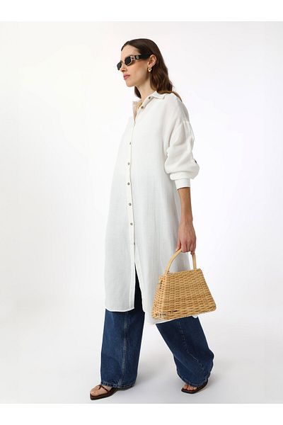 Refka Μακρύ Basic Tunic με Muslin Fabric - Λευκό - Refka