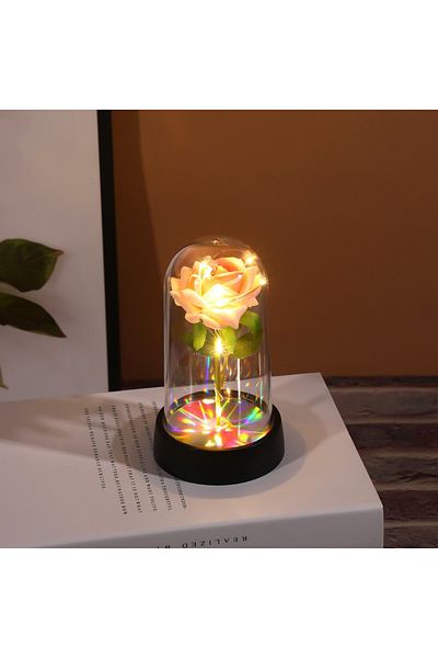 Choice Pink Artificial Flowers Led Red Rose Creative Valentine's Day Gift Rose In Glass Cover With Stand Li