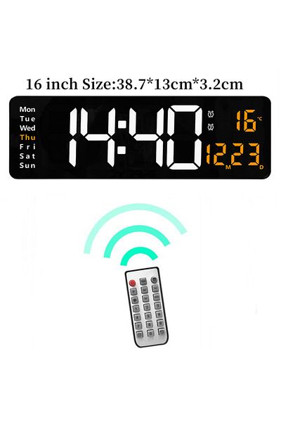 Choice 16 Inch ORANGE TEMP Large Digital Wall Clock Temp Date Week Display Remote Control Power Off Memory