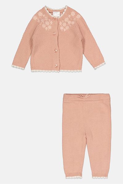 Rock A Bye Baby Boutique Toddlers Girl 2 Pcs Embroidered Cardigan And Sweatpant Set, Pink