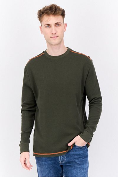 Kangol Men Crew Neck Long Sleeves Brand Long Sweatshirt, Dark Olive