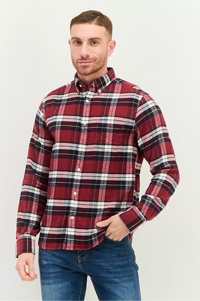 Gant Men Regular Fit Plaid Long Sleeves Casual Shirt, Maroon
