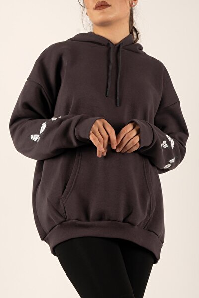 İKLİM LİFE Φούτερ με κουκούλα με μοτίβο στο πίσω μέρος, τσέπη καγκουρό, τρεις...