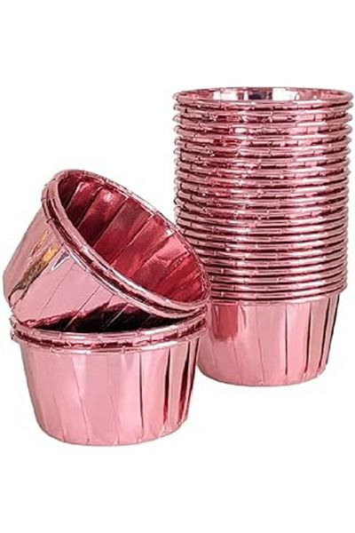 Mu Art Ahşap Trend Gift Basket 25 Pieces Rose Gold Shiny Pink Muffin Cake Mold, Cake Capsule Cupcake Mold, Air