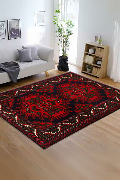 SÜNGERSAN Afgan Türkmen Desenli Klasik Renkli Salon ve Oturma Odası Halısı Ka...