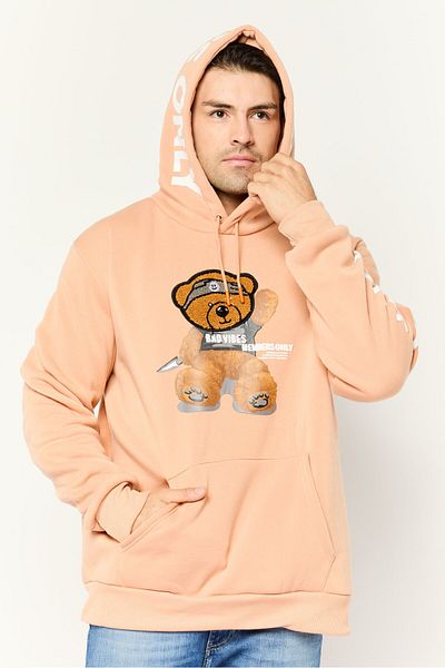 Members Only Men Hood With Drawstring Long Sleeve Embroidered Sweatshirts, Peach