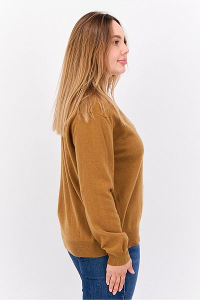 Gant Women V-neck Embroidered Logo Sweater, Tan