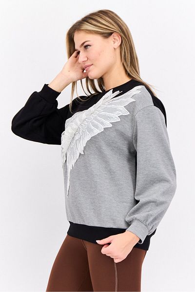 Steve Madden Women Crew Neck Applique Detail Sweatshirts, Black