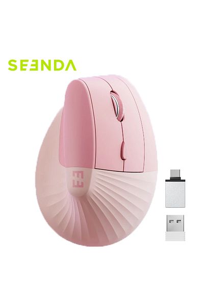 Choice Pink Seenda Vertical Wireless Mouse Rechargeable Ergonomic USB & Type C 2 in 1 Receiver Mice for Lap