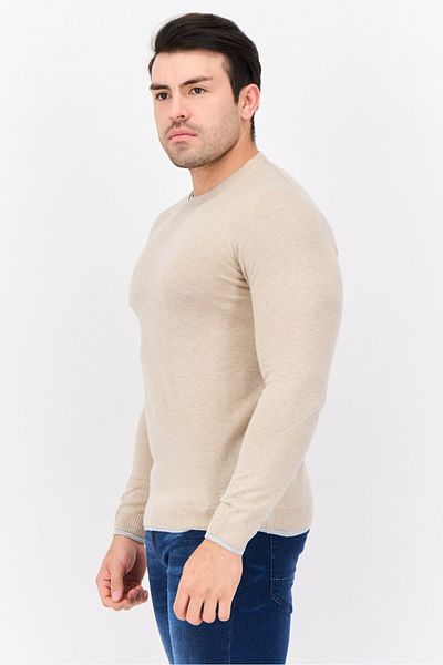 Sorbino Men Crew Neck Textured Long Sleeves Sweater, Beige