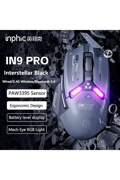 Choice In9 Pro Inphic In9 Pro Paw3395 Rgb Gaming Mouse Rechargeable 26000dpi Support Wired/bluetooth/2.4g W