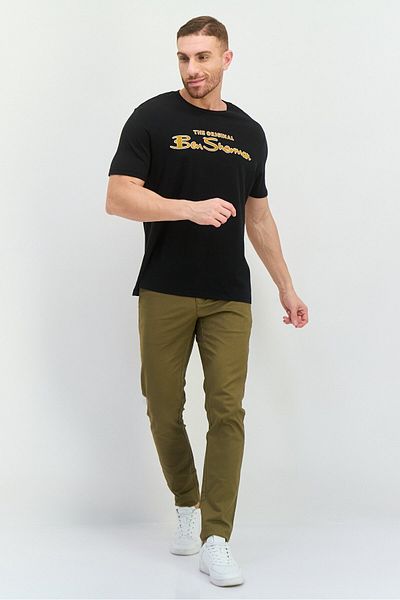 Ben Sherman Men Crew Neck Short Sleeves Brand Logo T-shirt, Black