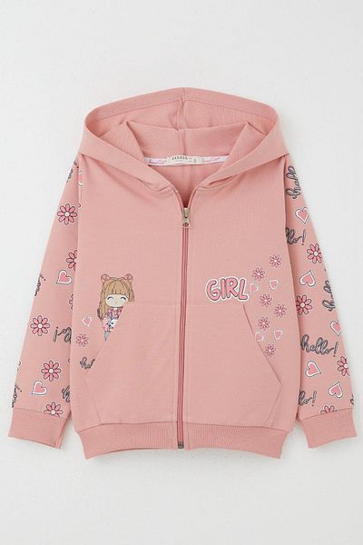 Breeze Cute Girls Cardigan - Floral & Heart Pattern, for Ages 1-4, Dried Rose